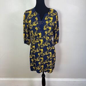 Market & Spruce Floral Navy Blue Yellow Dress 3/4 Sleeve Petite Women's
